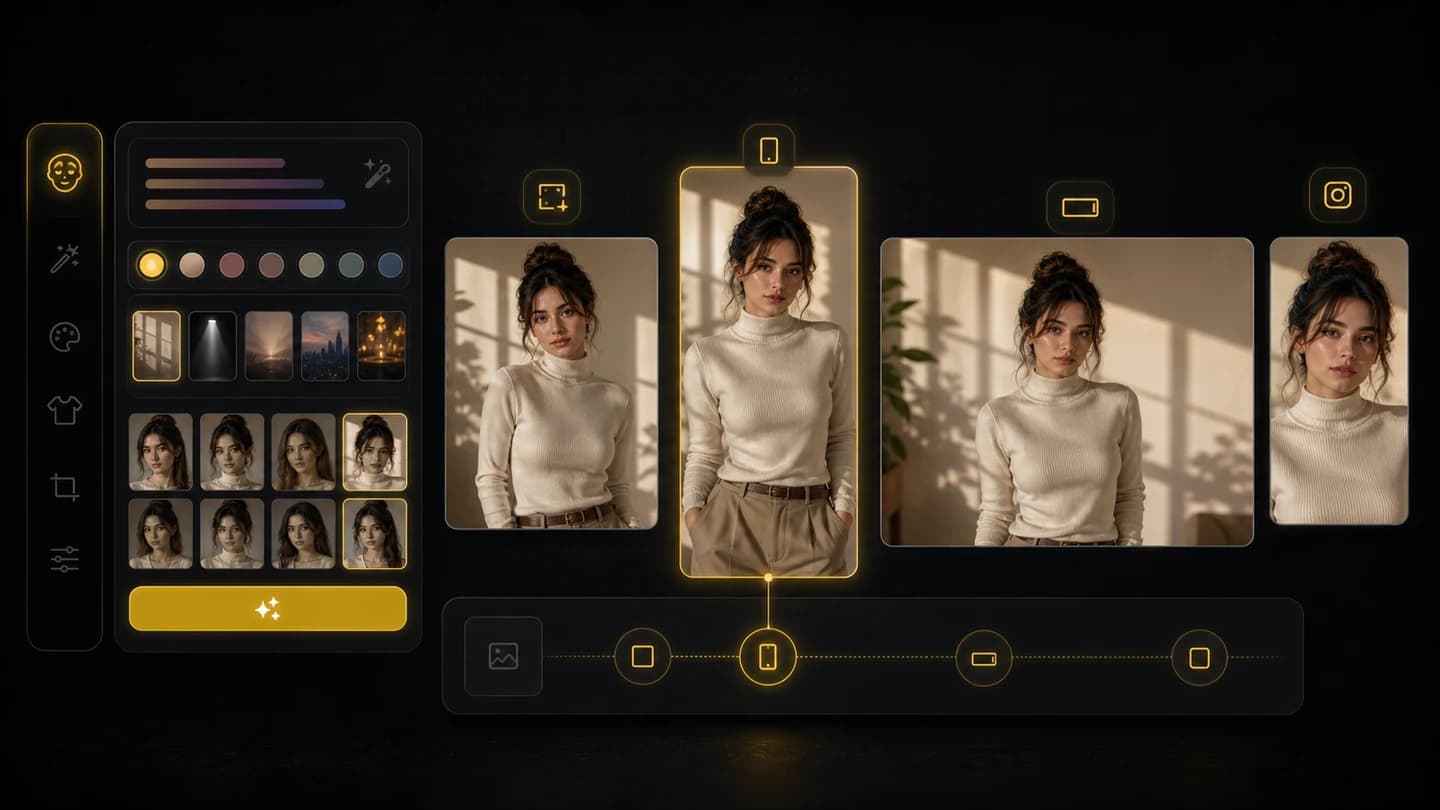 AI girl generator portrait previews arranged in multiple aspect ratios