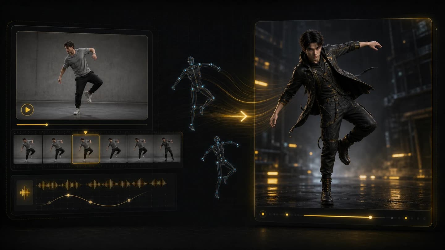 A motion reference video transferring movement onto a character image