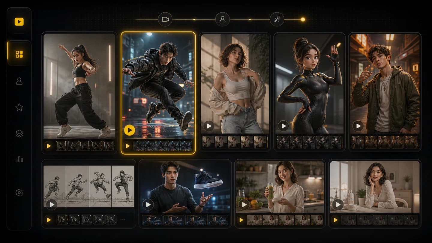 Motion-controlled character video variants arranged for social content
