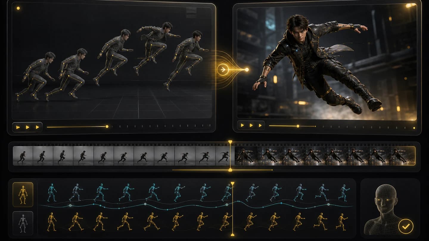 Generated motion control video review step with character movement preserved