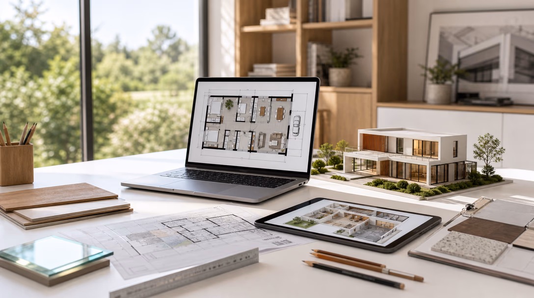 AI Floor Plan Generator app preview with a blueprint layout workspace