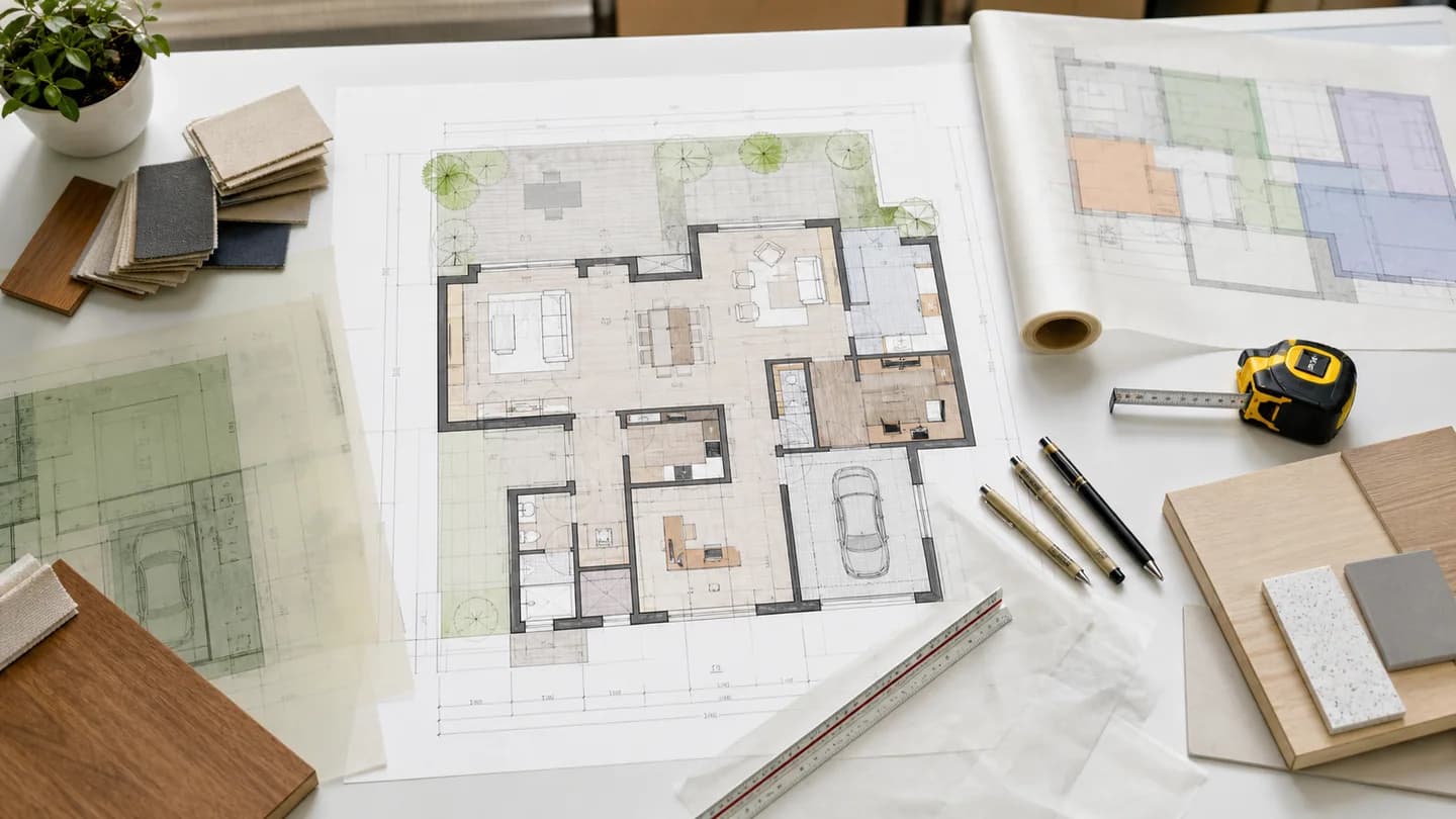 AI floor plan showing room zoning and circulation arrows