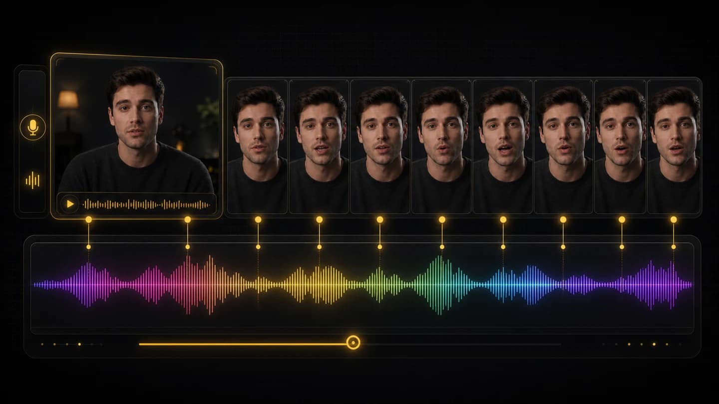 Lip movement frames aligning with an audio waveform