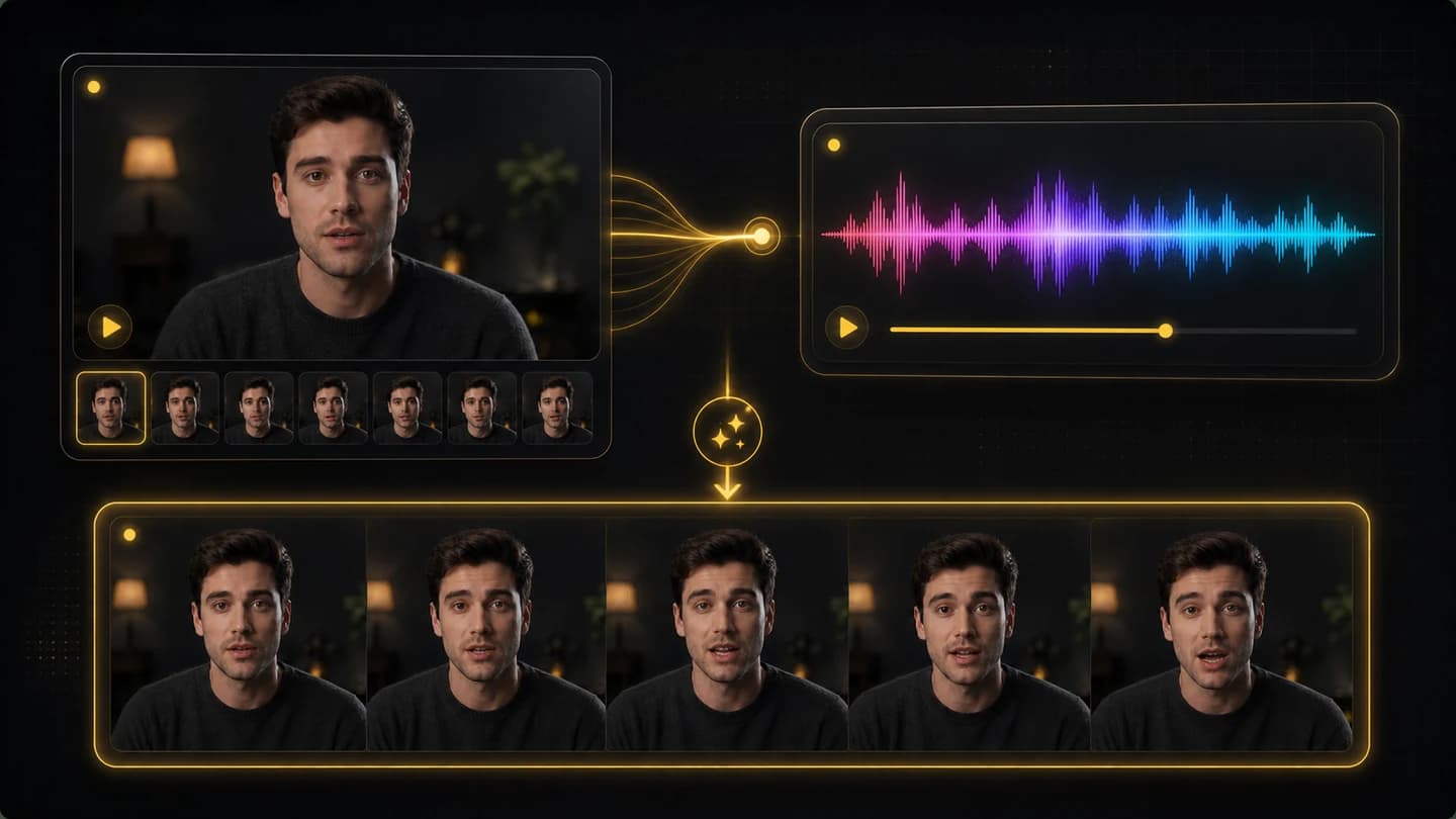 A source video and audio waveform prepared for AI lip sync generation