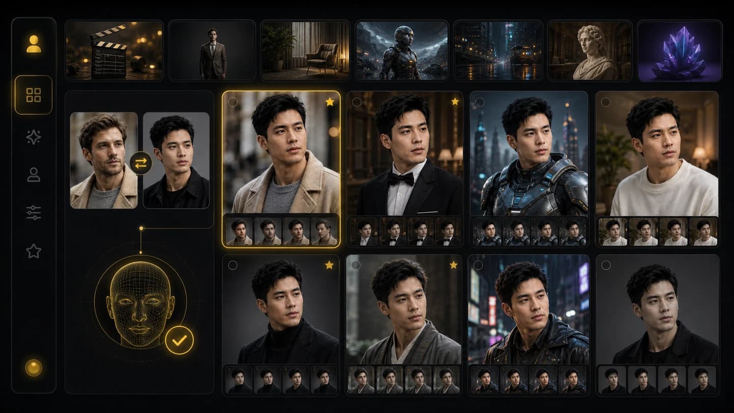 Photo face swap variants for portrait concepts and campaign tests